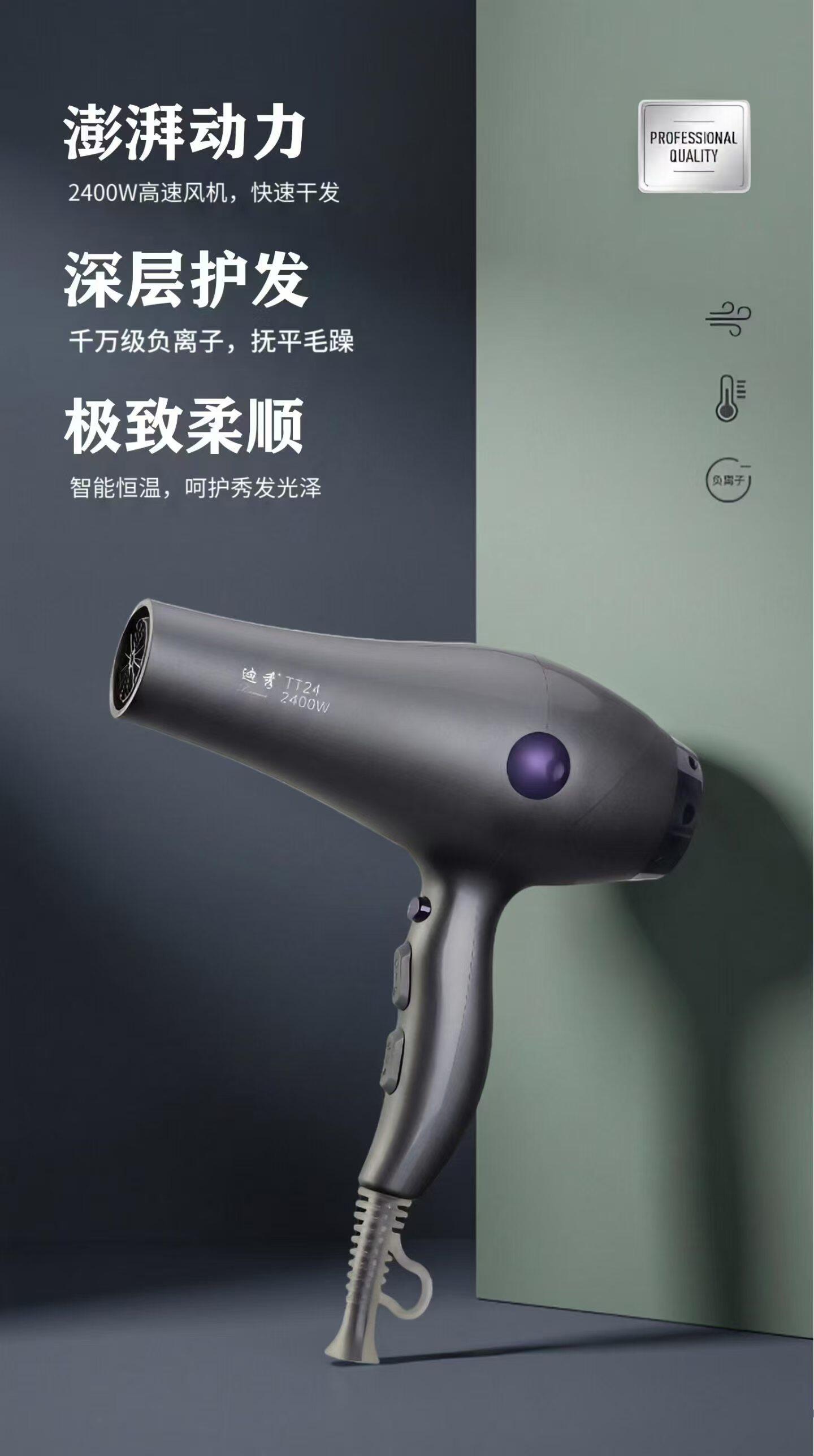 迪秀T24吹风机发廊专业电吹风大功率2400瓦大风量超静音线长3.5米
