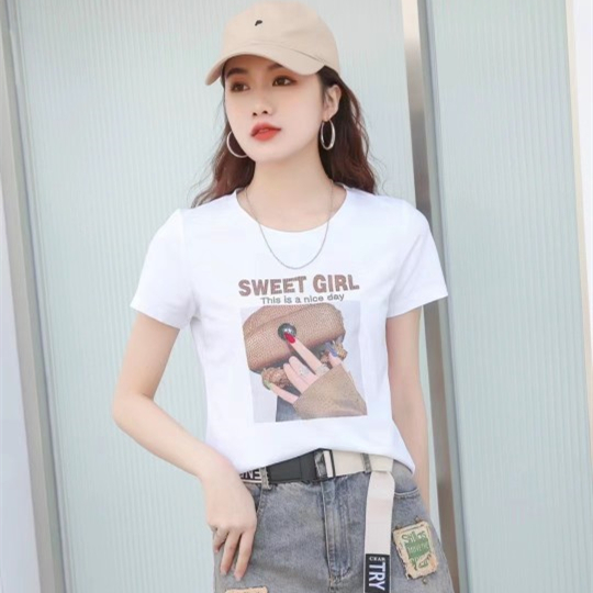 卡玛娅短袖T恤烫钻宽松印花纯棉