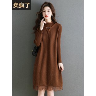 慵懒风遮肚打底衫毛衣裙女秋冬新款宽松大码长袖高级感保暖连衣裙