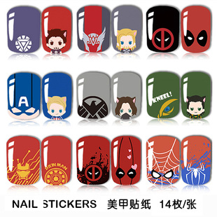 漫威蜘蛛侠周边指甲贴美甲贴纸复仇者联盟4美队钢铁侠洛基死侍冬