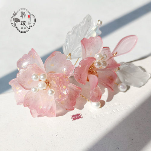 聆琅原创卷芯洒金玫瑰汉服插梳