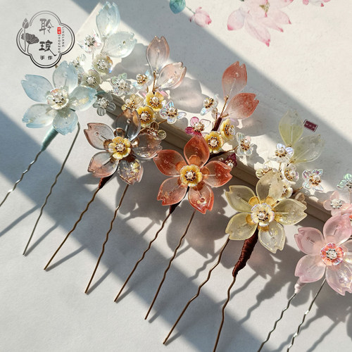 聆琅原创樱花琉璃蝴蝶小钗