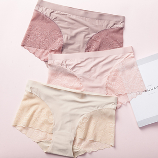 女平角四角裤 安全裤 内裤 头简约少女式 夏 蕾丝中腰无痕薄款 透气内裤