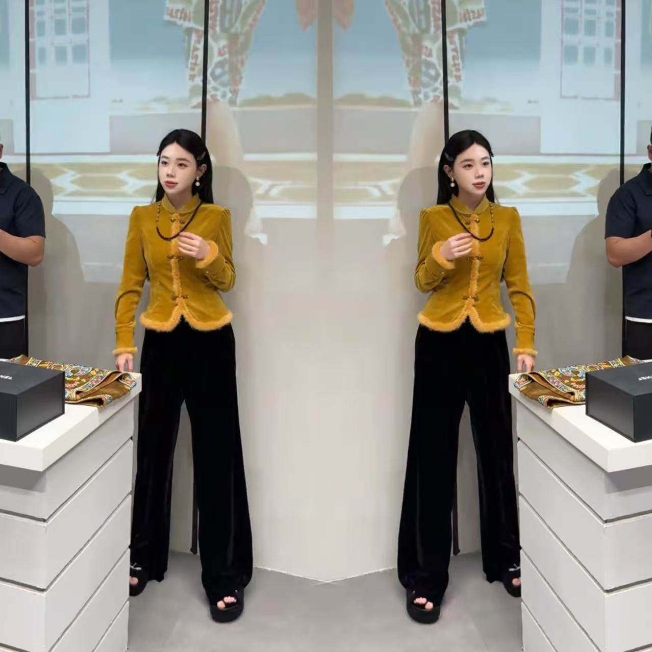 2025秋冬网红新款新中式两件套女装国风复古盘扣丝绒上衣阔腿裤女,女装/女士精品,民族服装/舞台装,淘宝优惠券,粉丝福利购,淘宝优惠卷