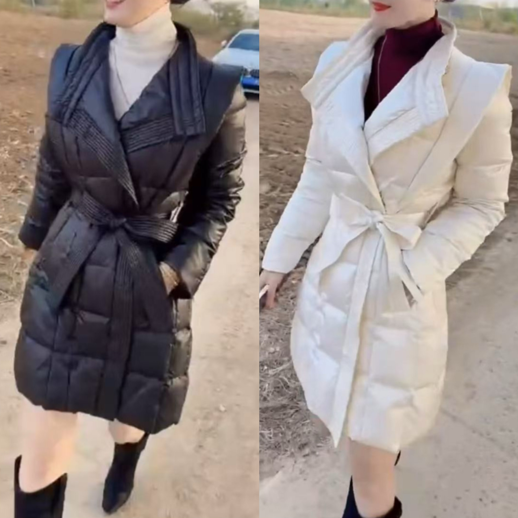 冬季新款韩版时尚女装棉服外套收腰显瘦设计感中长款保暖系带棉衣