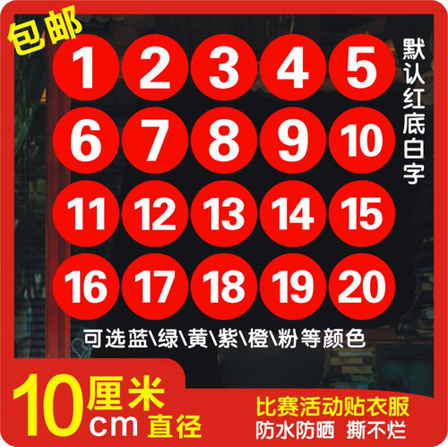 号码贴数字贴纸年会编号活动顺序参赛选手号贴10CM数字贴PVC防水 - 封面
