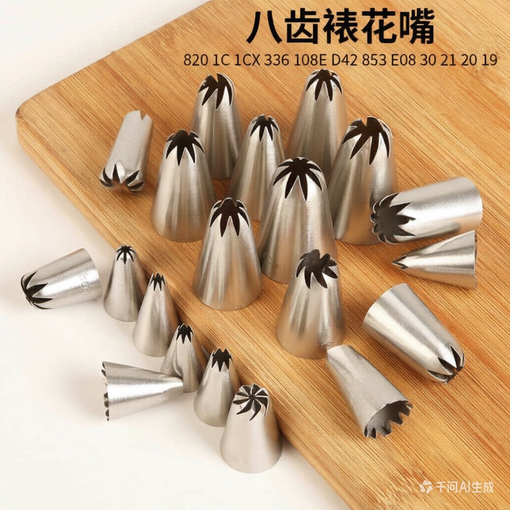 常用小/中/大号8齿裱花嘴泡芙溶豆曲奇花嘴蛋糕挤奶油嘴花袋套