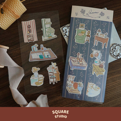 【平方Studio】四重奏棉纸贴纸 原创法式插画手帐装饰素材贴画