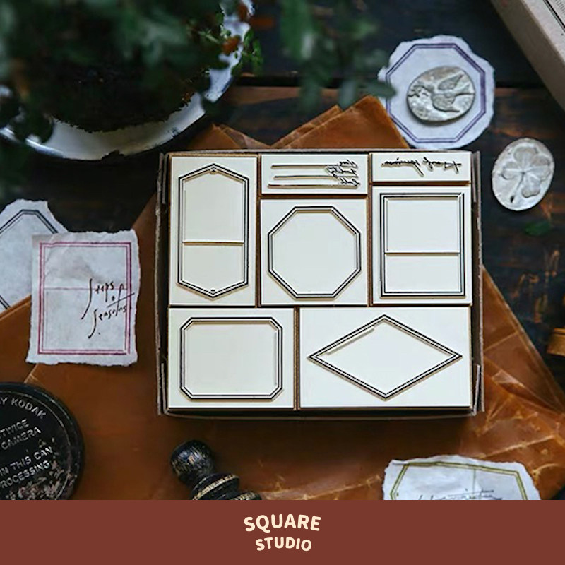 【平方studio】ours森林好朋友花 标签标本手记 复古木质印章