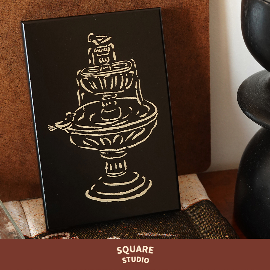 巴黎法式手绘插画喷泉木质印章