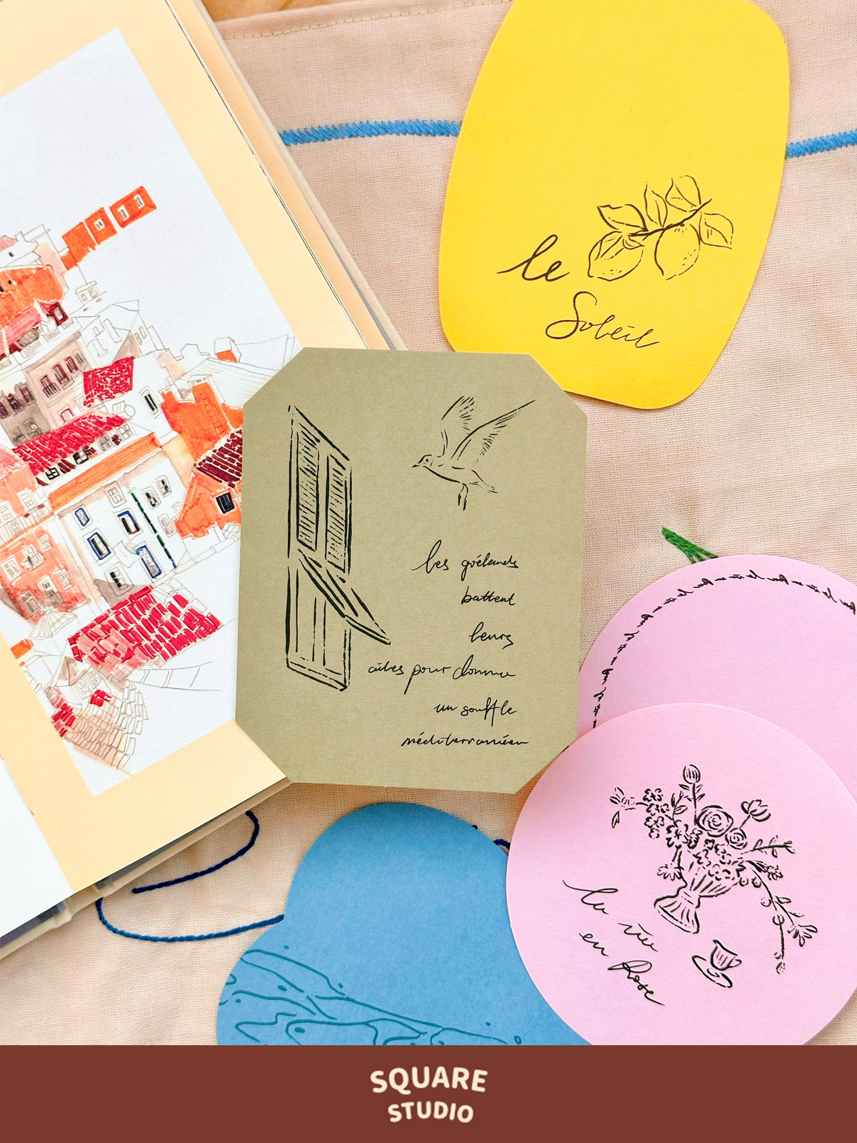 【平方Studio】南法插画便签 原创法式手绘文字手帐手工素材异形,文具电教/文化用品/商务用品,便签本/便条纸/N次贴,淘宝优惠券,粉丝福利购,淘宝优惠卷