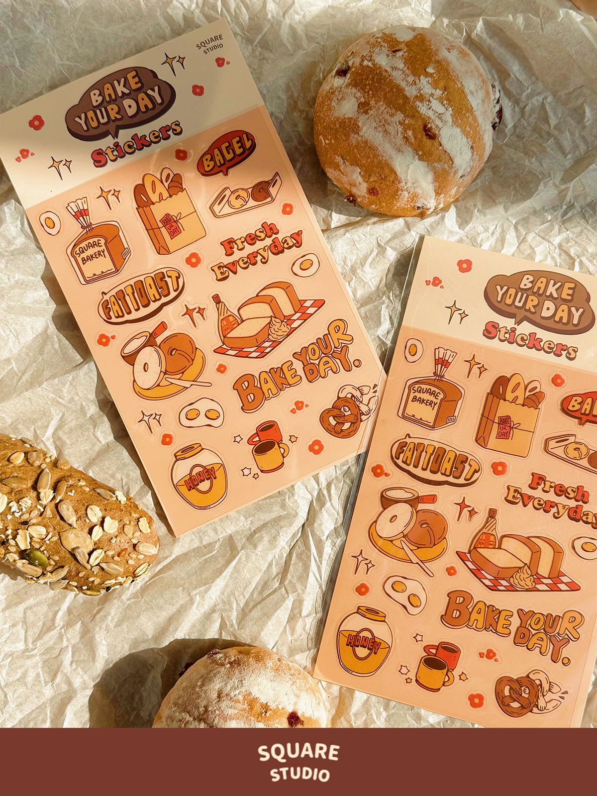 平方PVC贴纸原创插画可爱面包