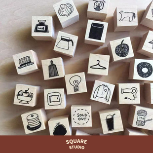 日本木质咖啡甜点烘焙手帐手工 necktie迷你印章 平方Studio