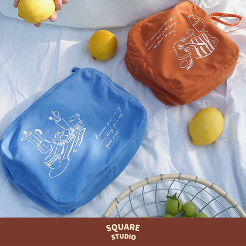 【平方Studio】悠长假日收纳包 原创插画设计化妆包便携旅行法式