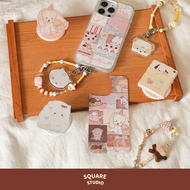 【平方Studio】皮革联名可替换背板手机壳 艺术家手绘插画可爱