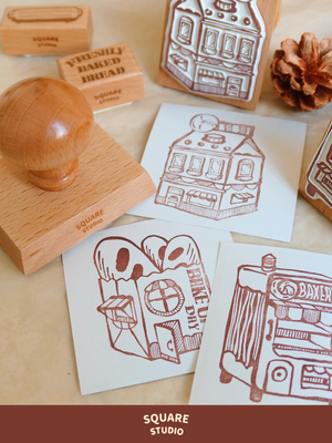 原创插画面包手柄印章复古手帐