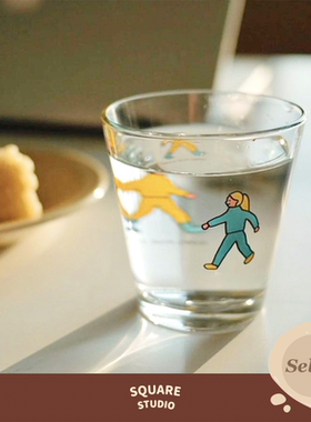 【平方Studio】ZPZ玻璃杯 原创韩国插画透明可爱ins茶水杯咖啡杯