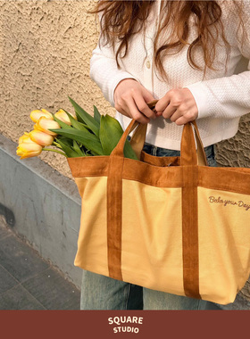 【平方Studio】Bakery帆布包 原创大容量实用复古拼接手提托特包