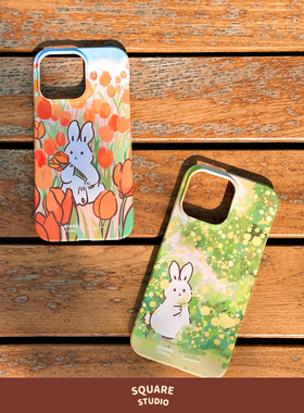 【平方Studio】Rara可爱iPhone手机壳 兔兔子郁金香金合欢插画菲林硬壳
