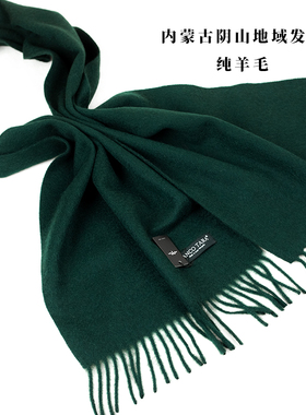 纯羊毛单色短款围巾墨绿色显白百搭男女情侣通用秋冬保暖流苏