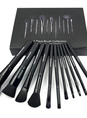 亚马逊外贸黑色11支化妆刷套装木柄无logo纤维毛美妆工具