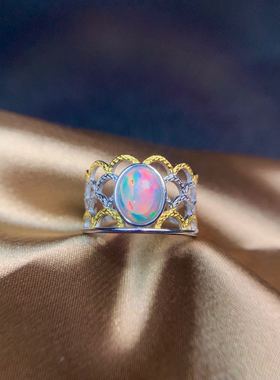 绚丽风925银主石毫米欧泊戒指