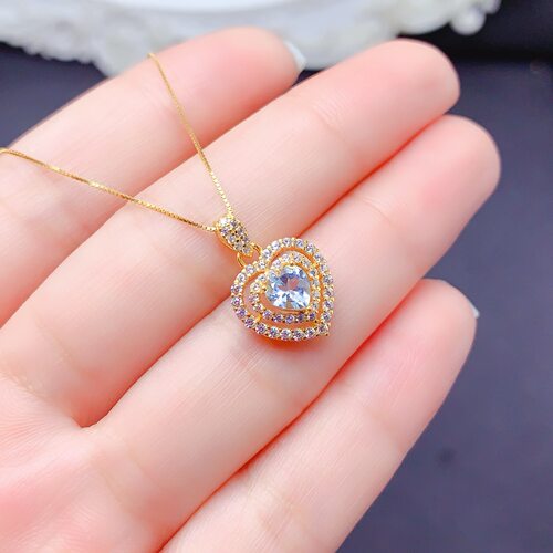 新款天然蓝托帕石吊坠925银镶嵌主石5*5mm天空蓝托帕石吊坠
