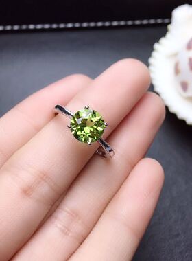 天然橄榄石925银白金色女戒特惠