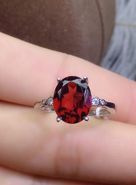 天然莫桑比克石榴石戒指活口红色