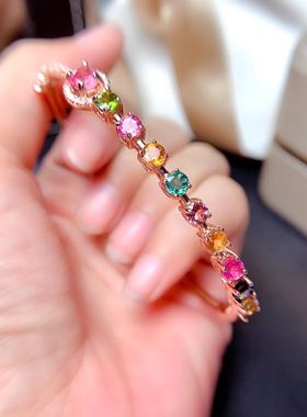 糖果色碧玺手镯特惠925银镶嵌