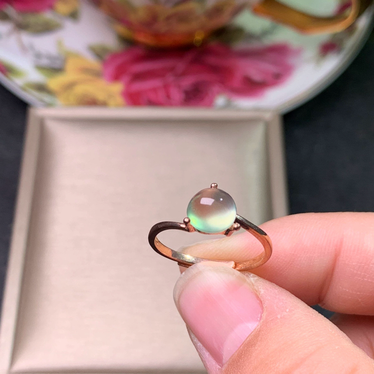 一物一图特惠天然绿葡萄石戒指925银镀金5*6MM左右开口戒指