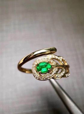 银镀金天然高净度主石祖母绿戒指