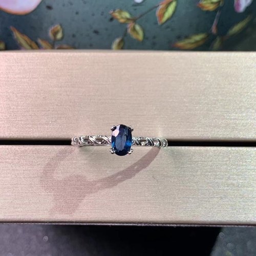 矿区直销天然山东蓝宝石戒指925银镀金开口戒指4*6MM