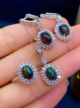 特惠新款炫彩黑欧泊耳钉6*8mm