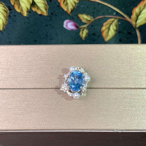 新款天然瑞士蓝托帕石吊坠925银镀白金简约精致时尚吊坠6*8Mm
