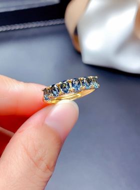 天然高净度3*4mm925托帕石戒指