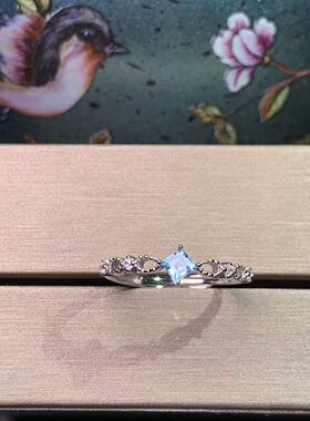 新款天然蓝托帕石戒指925银镀金镶嵌时尚戒指主石方3MM开口戒指