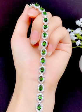 新款特惠天然透辉石银镶嵌手链