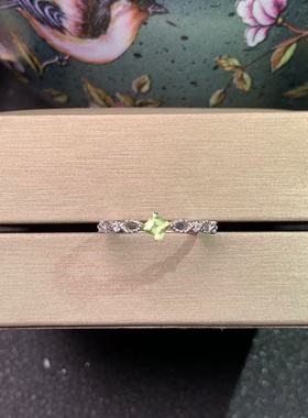 天然橄榄石戒指925银镀金镶嵌主石方3MM时尚百搭戒指活口戒指