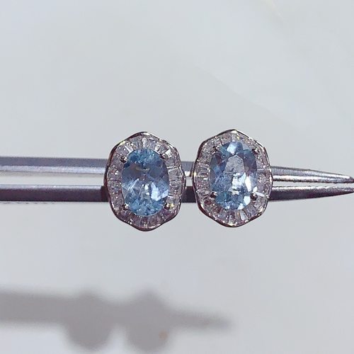 新款天然海蓝宝石耳钉925银镀金镶嵌时尚耳钉主石5*7MM小众设计