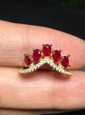 镀黄金鸽血红宝石戒指开口