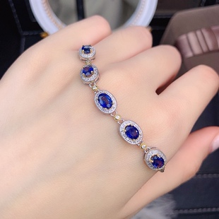 5mm925银精工镶嵌精工镶嵌 主石4 新款 天然斯里兰卡蓝宝石手链