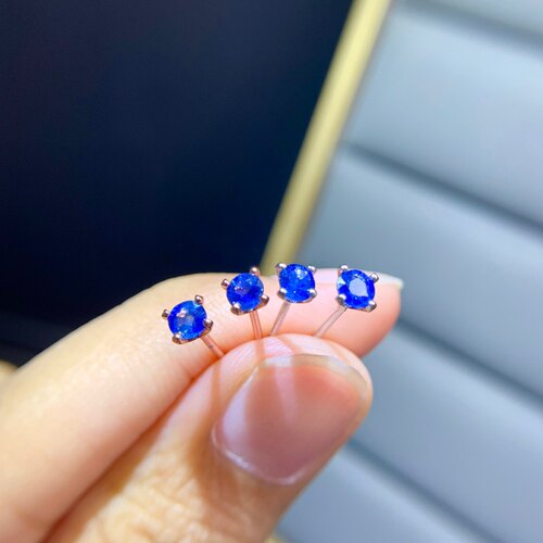 天然斯里兰卡蓝宝石耳钉925银精工镶嵌3*3MM特惠迷你小巧蓝宝耳钉