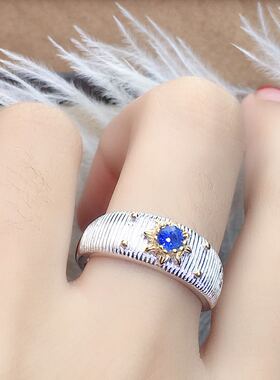 天然银镀金精工蓝宝石戒指特惠