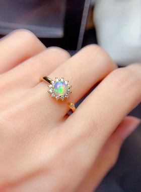 绚丽风925银镀黄金欧泊戒指特惠