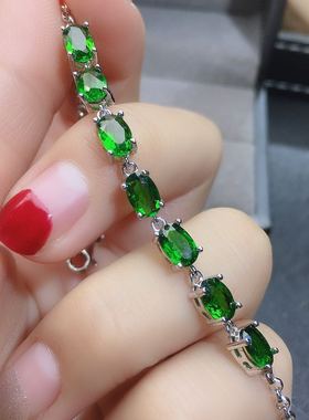 天然巴西透辉石镀白金手链