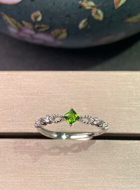 新款天然透辉石戒指925银镀金镶嵌时尚戒指主石方3MM开口戒指