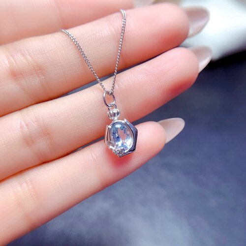 天然海蓝宝吊坠 主石尺寸5*7mm特惠 精工925银镶嵌 支持检测