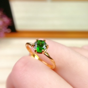 特惠新款 6Mm蔓藤戒指 天然透辉石戒指925银镀金镶嵌开口戒指6