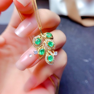 爆款天然祖母绿吊坠 主石3*4mm特惠精工925银镀黄金镶嵌 事业有成